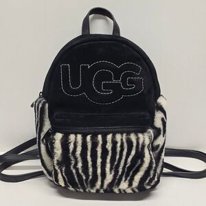 UGG Dannie II Mini Backpack Black Suede Leather Sheepskin Zebra